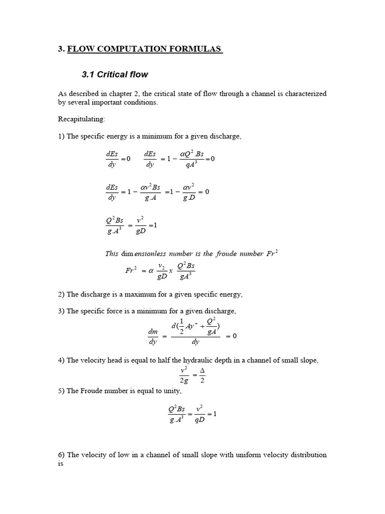 Critical Flow Computation Methods | PDF | Discharge (Hydrology) | Equations
