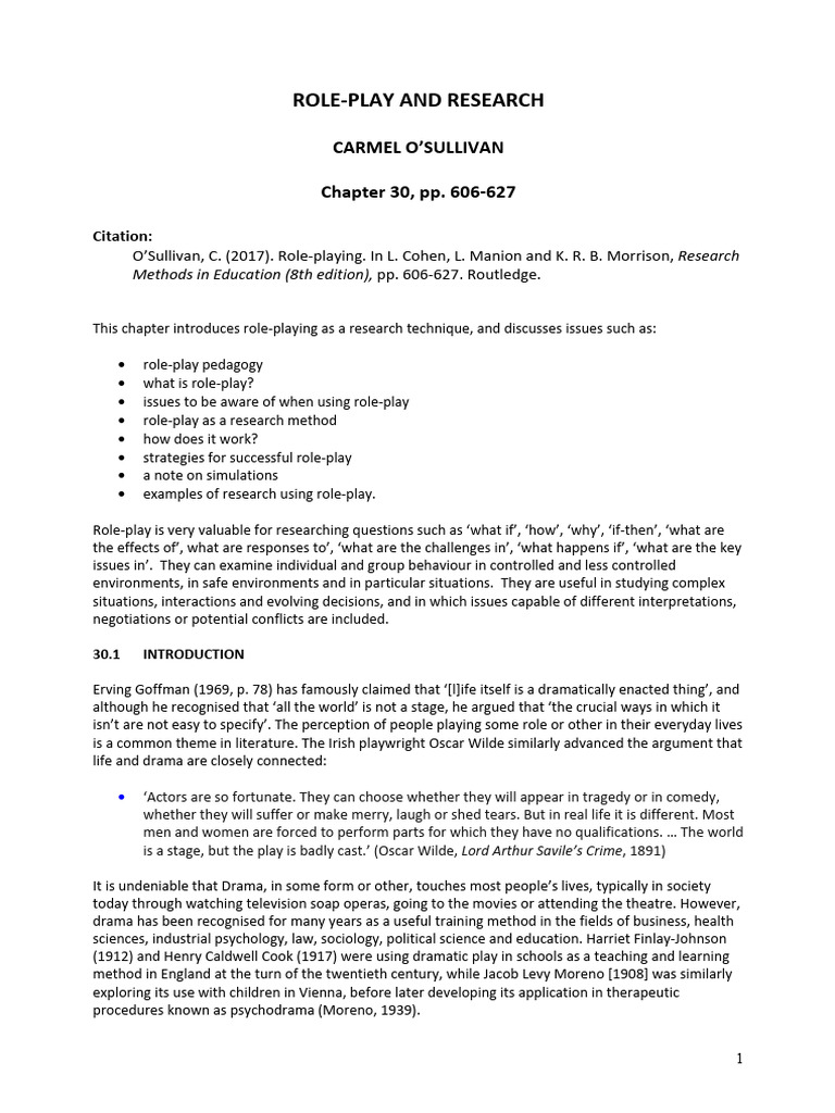 Role PlayandResearchpre Print | PDF | Psychological Concepts | Cognition