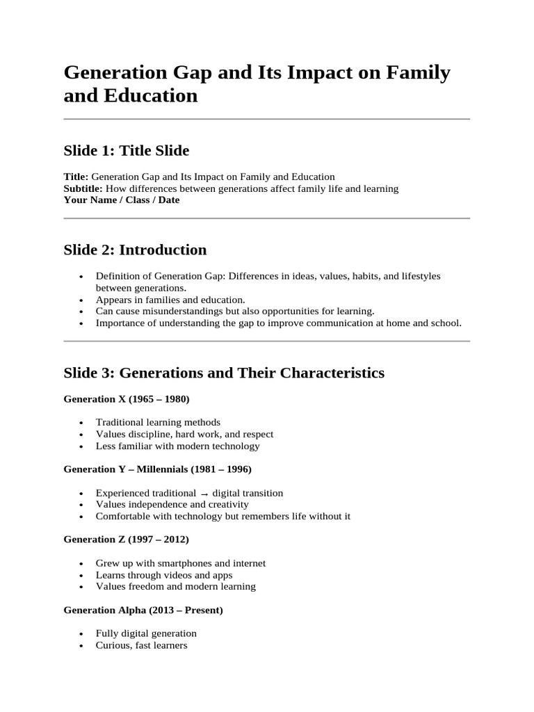 Generation Gap: Family & Education Impact | PDF | Learning | Communication