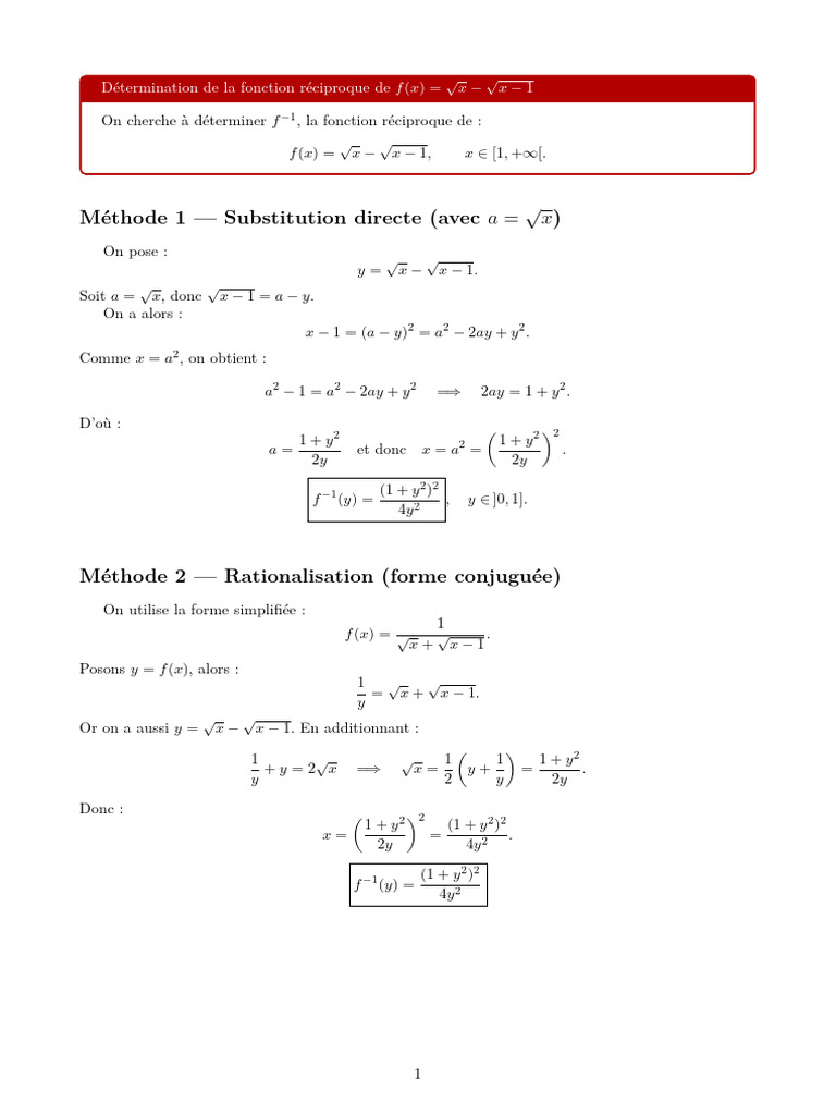 Fonction réciproque de f(x) = √x - √(x-1) | PDF | Relations ...