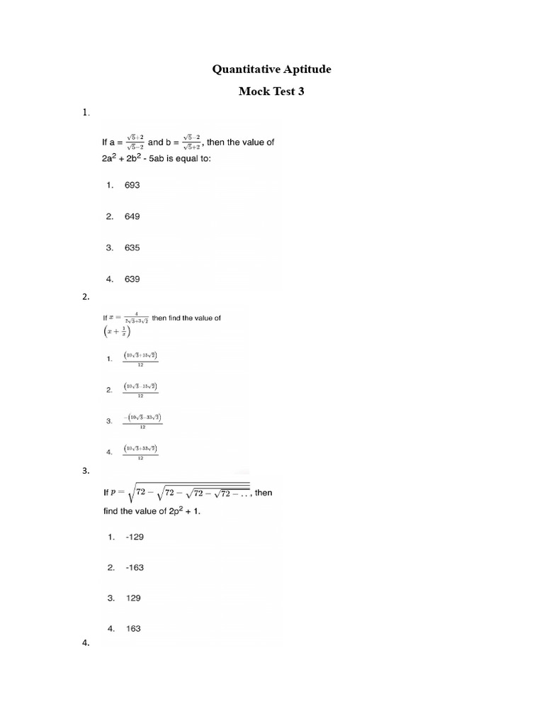 Quantitative Aptitude Mock Test 3 | PDF