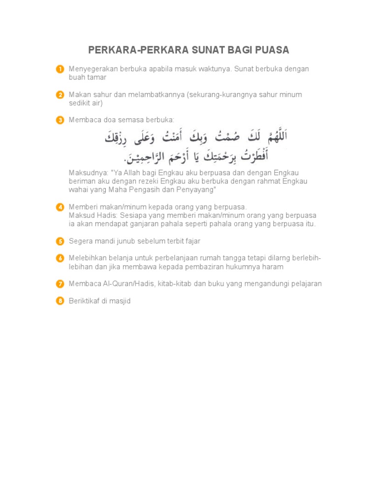 Perkara Perkara Sunat Bagi Puasa