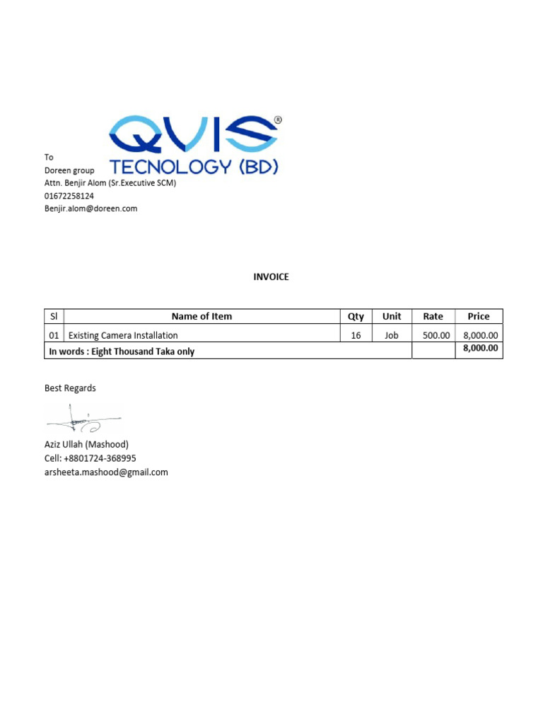 Invoice for Camera Installation Services | PDF