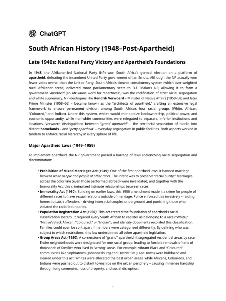 Apartheid Laws in South Africa (1948-1959) | PDF | Apartheid | Nelson ...