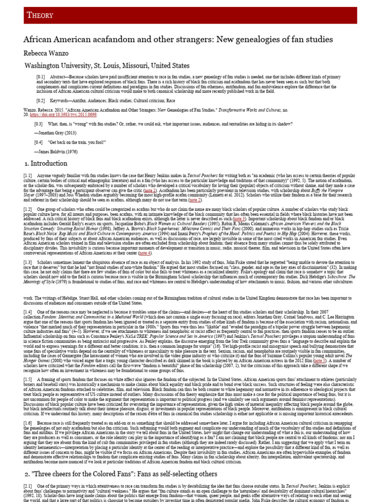 Wanzo African American Acafandom and Other Strangers | PDF | Fandom ...