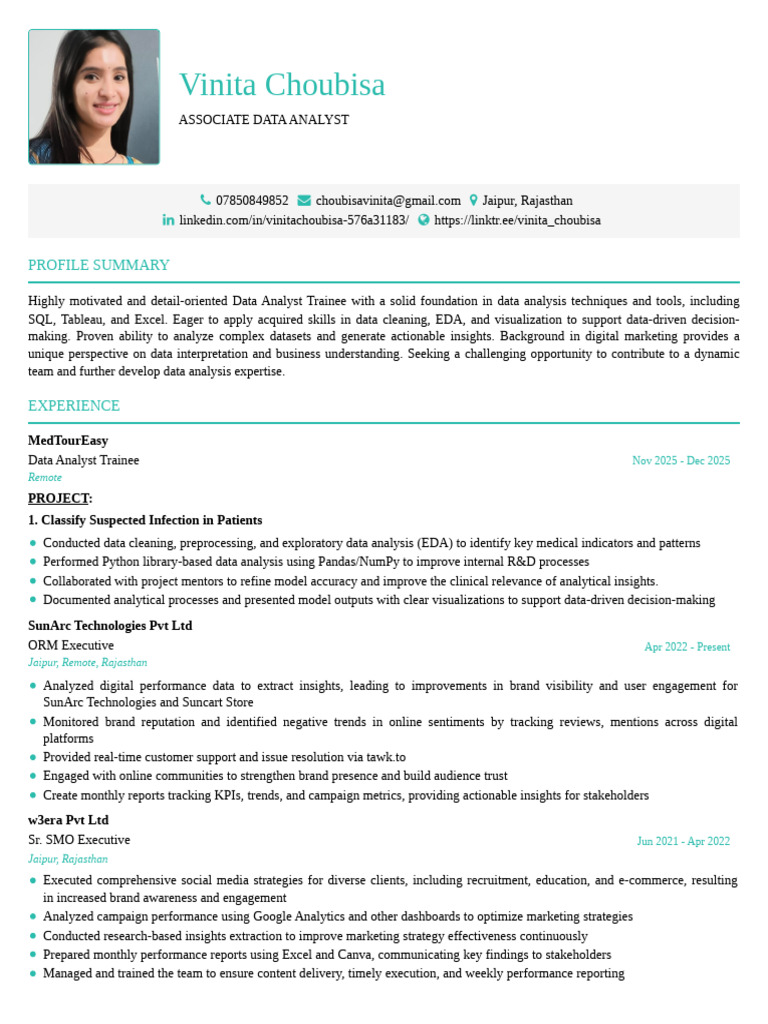 VC - Latest DA CV | PDF | Data Analysis | Digital Marketing