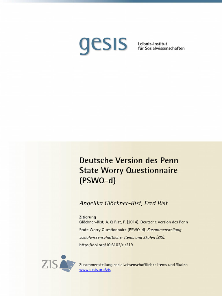 Gloeckner-Rist+Deutsche Version Des Penn State Worry Questionnaire ...
