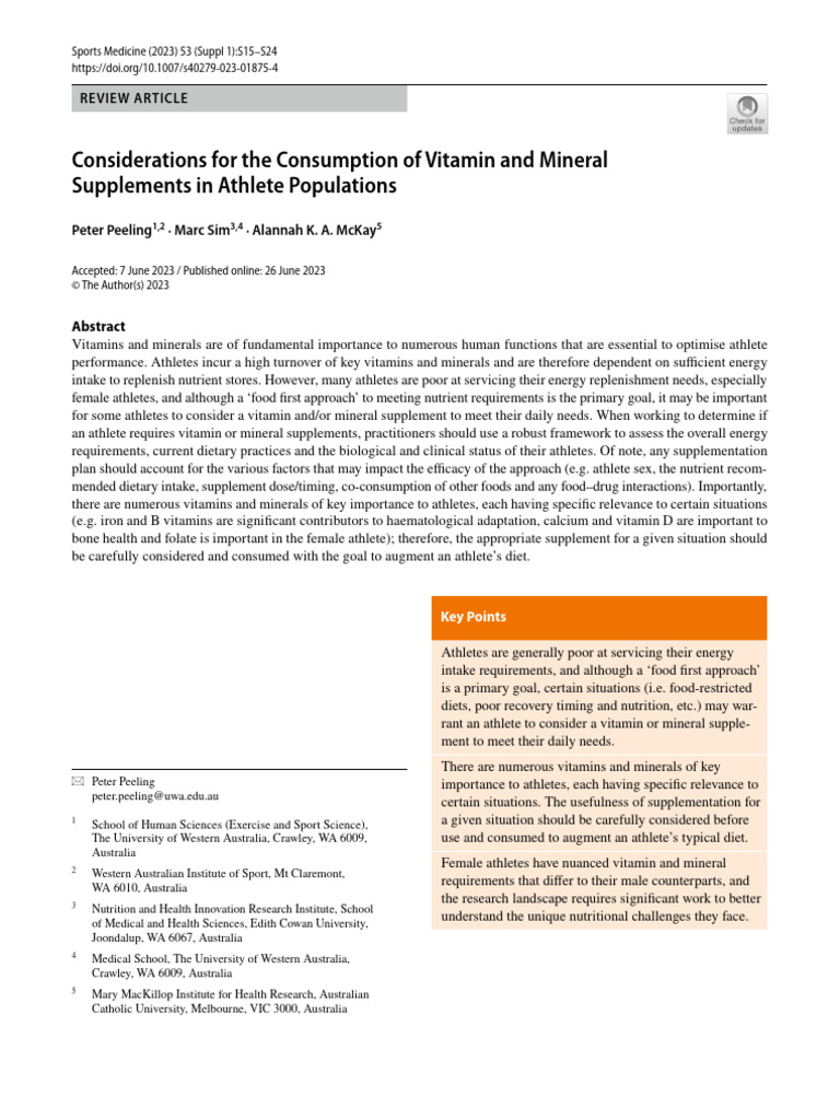 Consumption of Vitamin and Mineral Supplements in Athlete Populations ...