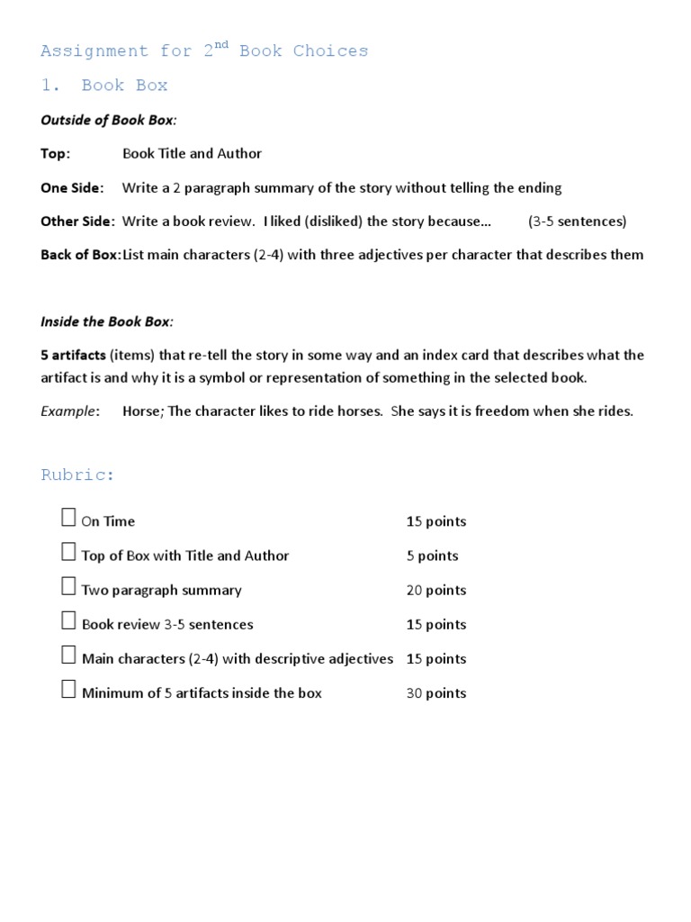 2nd Grade Book Project Guidelines | PDF