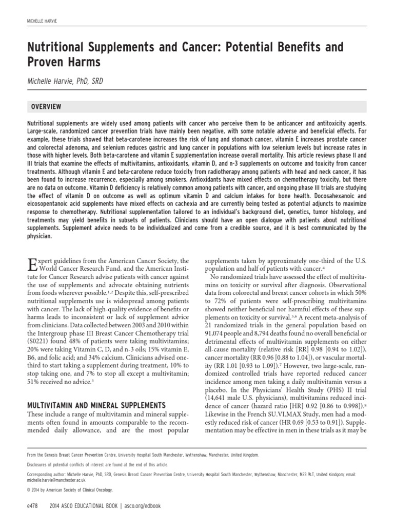 Cancer Nutritional Supplements: Risks & Benefits | PDF | Cancer ...
