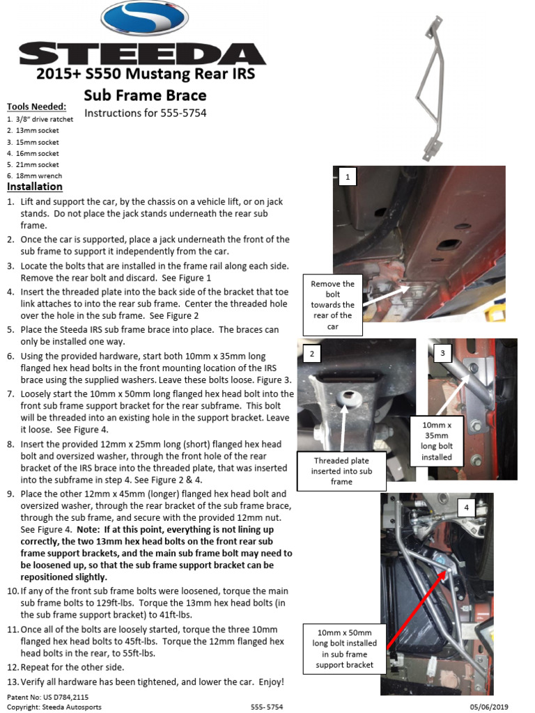 2015+ S550 Mustang IRS Subframe Brace Install | PDF | Screw