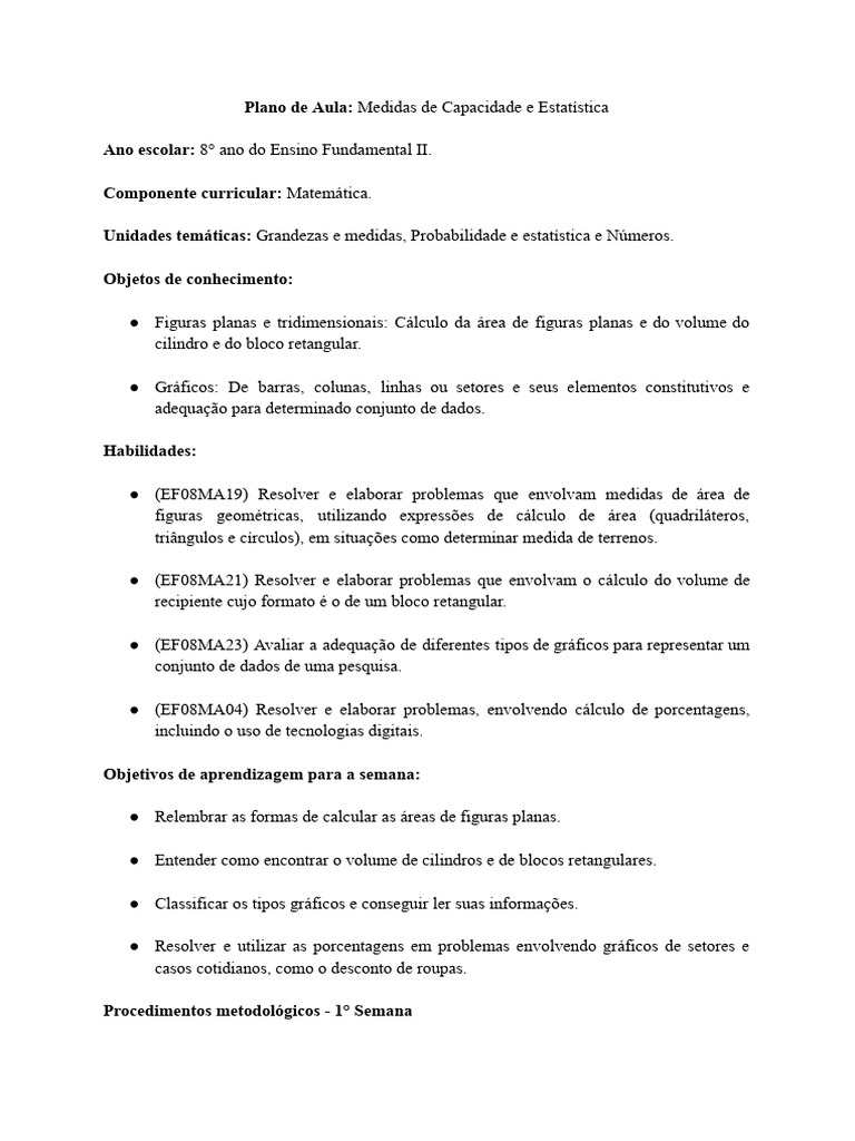 1° Plano de Aula - 8° Ano | PDF | Aprendizado | Lição