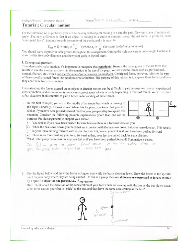 College Physics - Recitation Week 5 | PDF