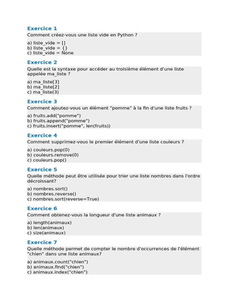 Exercices Python sur les listes | PDF | Python (Langage de ...