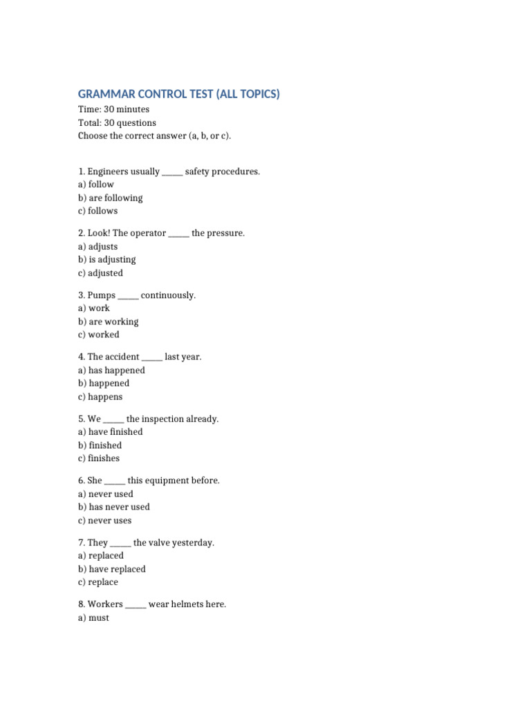 Grammar Control Test for Engineers | PDF