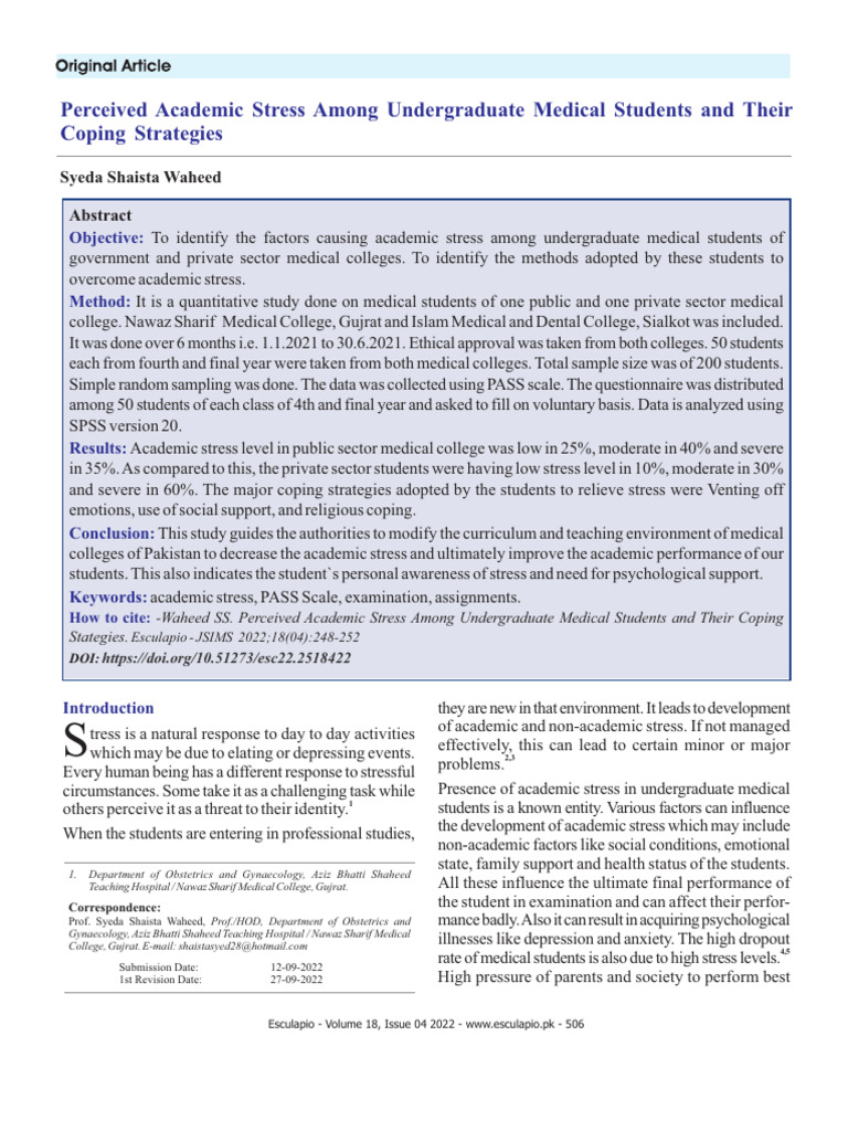 Academic Stress in Medical Students | PDF