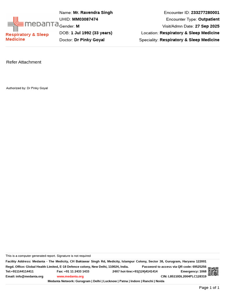 Medanta Respiratory Report for Mr. Singh | PDF | Medical Specialties ...