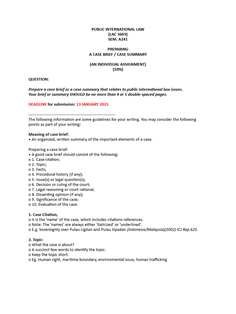 Case Brief Guidelines for Public International Law | PDF | Appeal ...