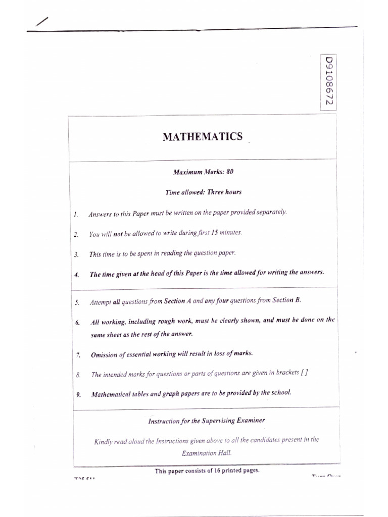 Mathematics Examination Paper Instructions | PDF | Mathematics