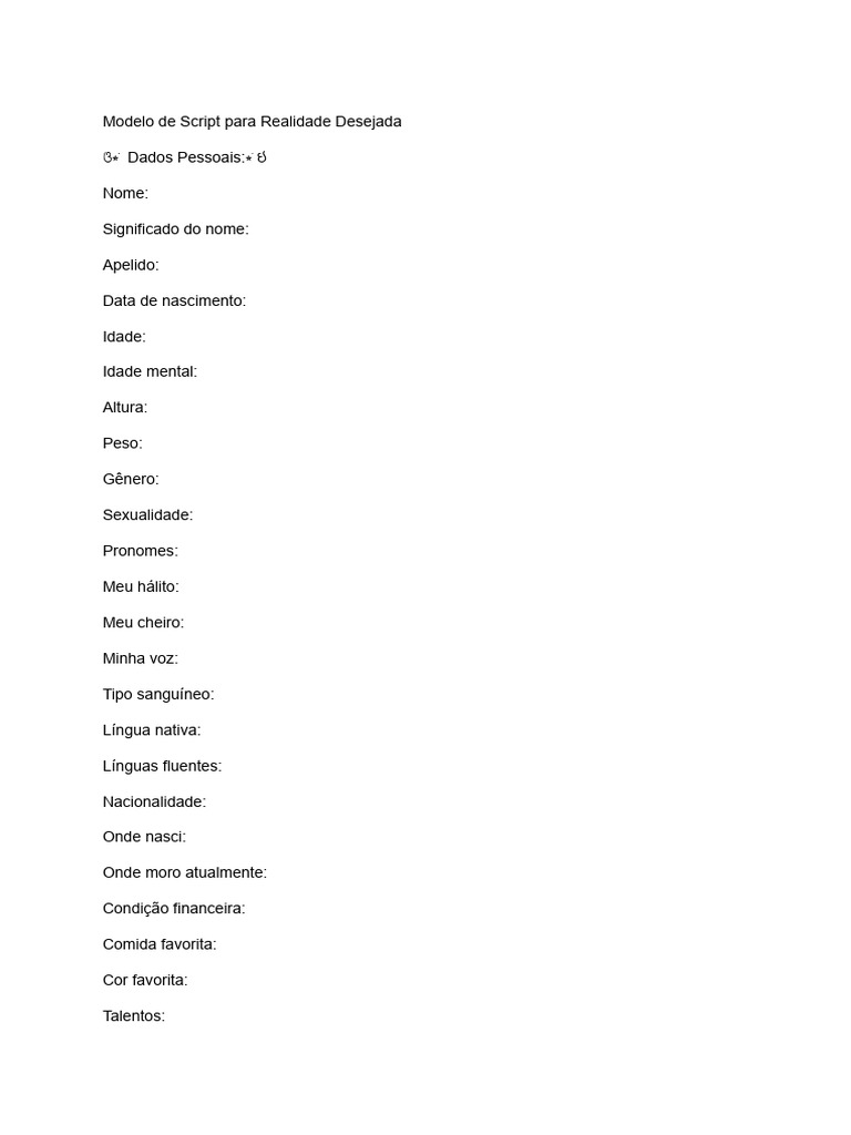 Modelo de Script de Realidade Desejada | PDF | Carro | Família