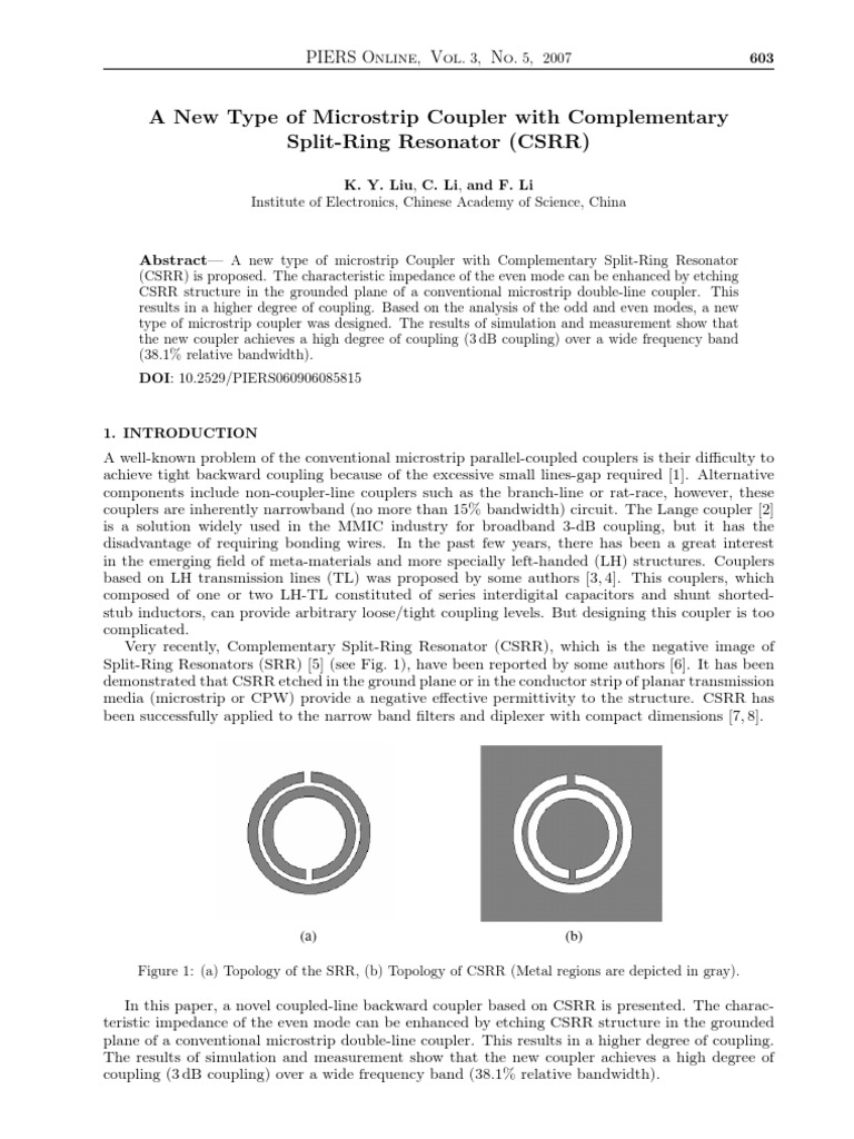 A New Type of Microstrip Coupler With Complementary Split-Ring ...
