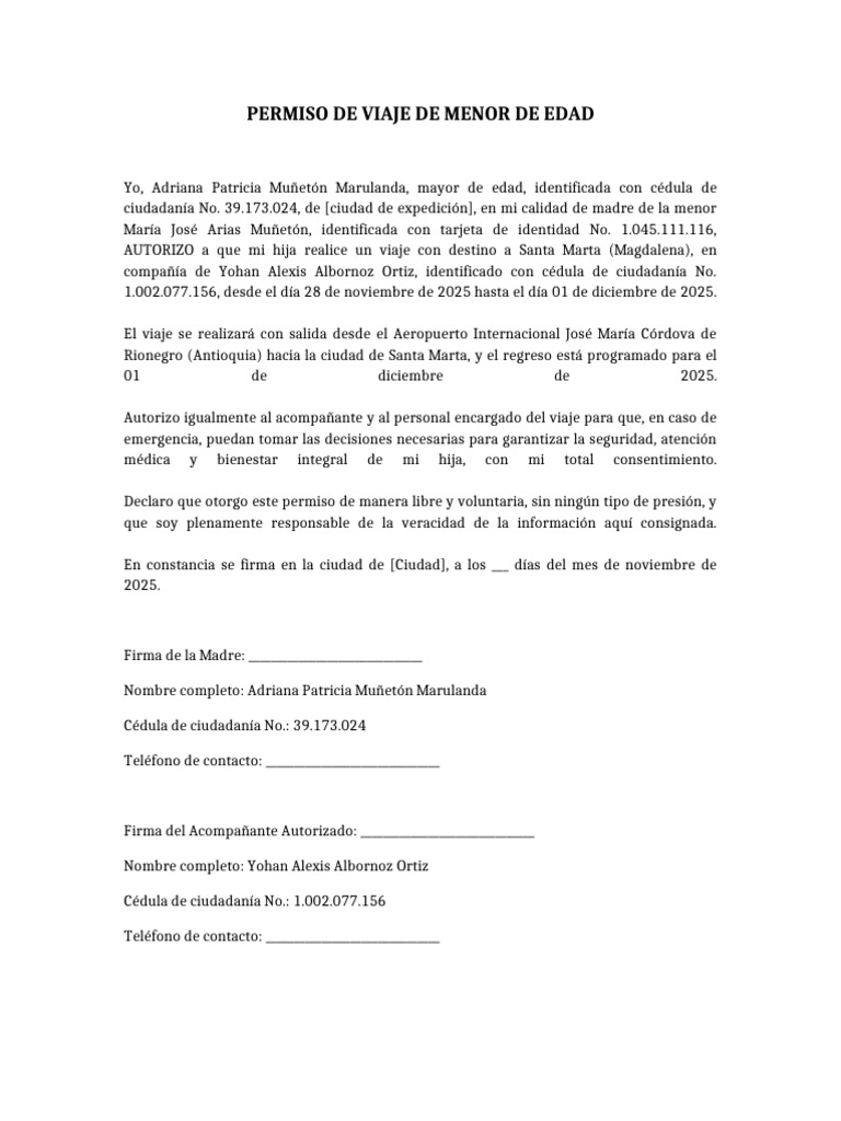 Permiso de Viaje para Menor de Edad | PDF