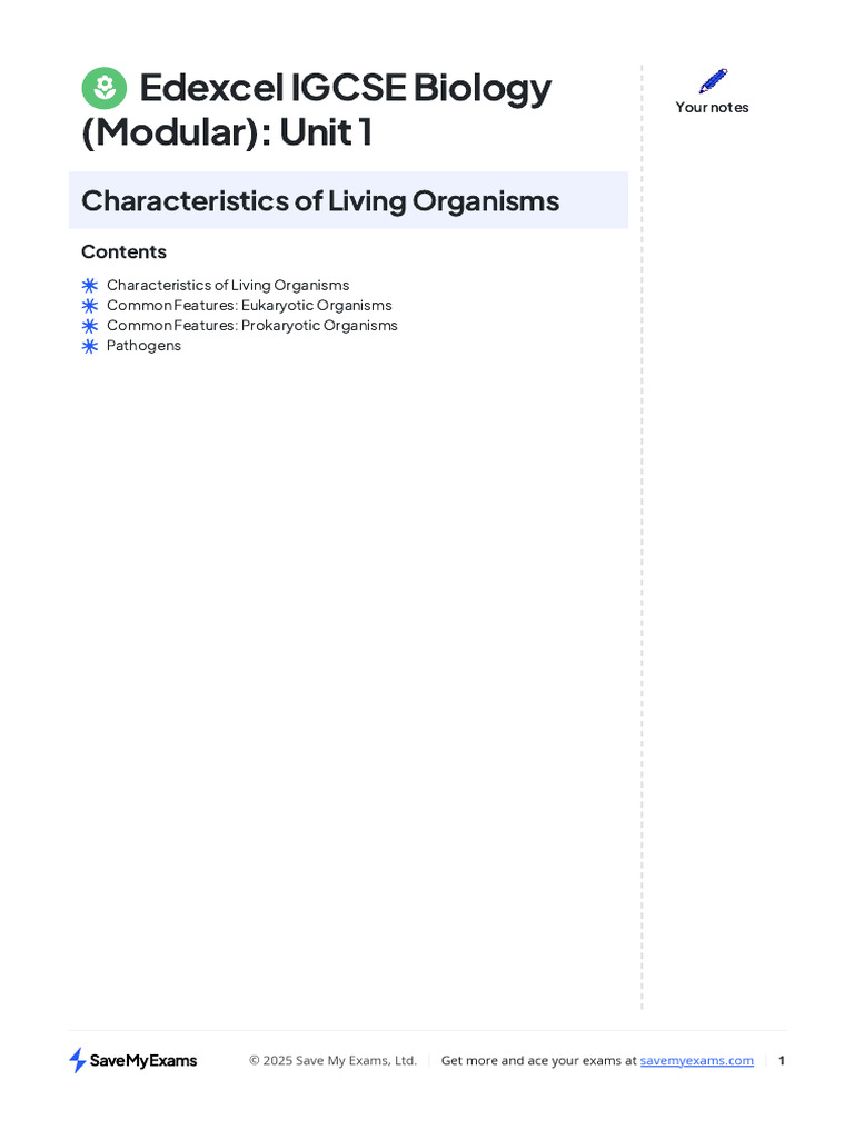 The nature and Variety of living organisms notes biology edexcel save ...