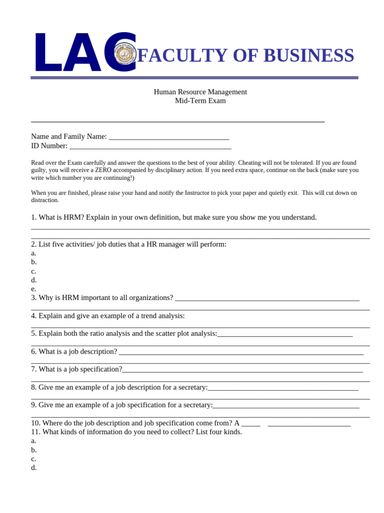 HRM Mid Exam | PDF | Human Resource Management | Chess Openings