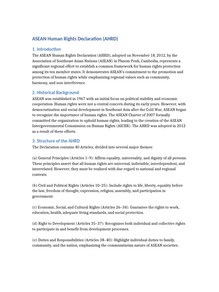 ASEAN Human Rights Declaration Overview | PDF | Human Rights | Social ...