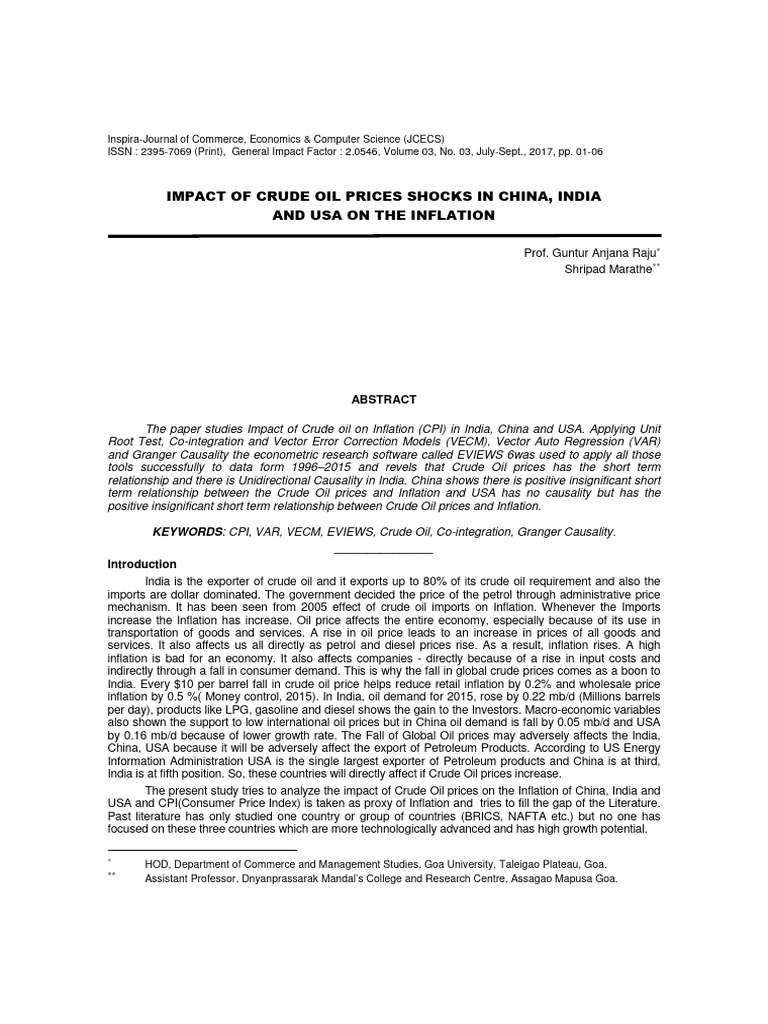 IMPACT OF CRUDE OIL PRICES SHOCKS IN CHINA, INDIA AND USA ON THE ...