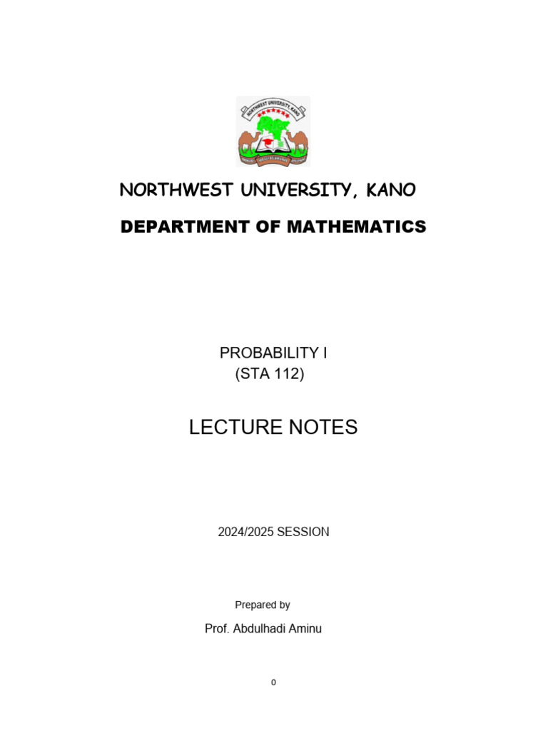 STA 112 (Probability I) Lecture Note 2025 | PDF | Probability ...