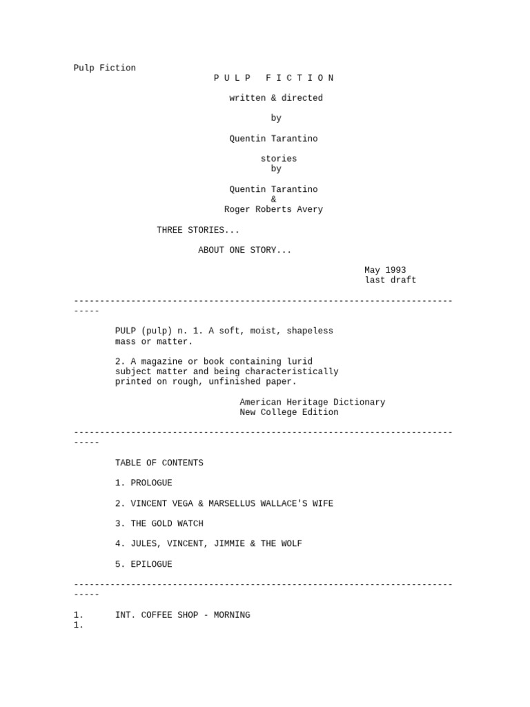 Pulp Fiction Screenplay Overview | PDF | Pulp Fiction