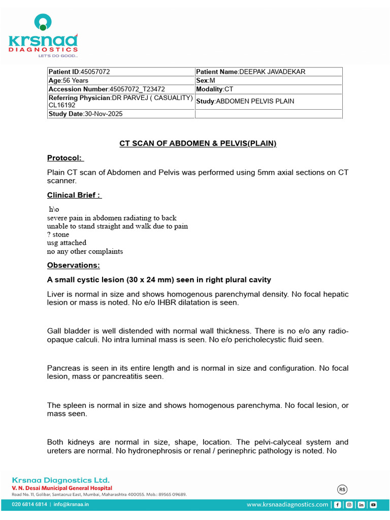 CT Scan Report: Abdomen & Pelvis Findings | PDF | Kidney | Abdomen