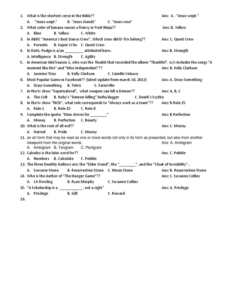 Trivia S | PDF | Sports & Recreation