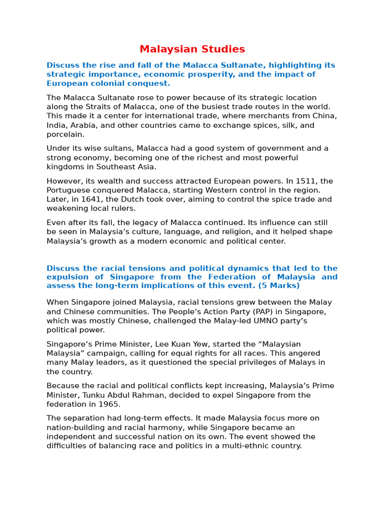 Overview of Malaysian History and Governance | PDF | Malaysia | Singapore