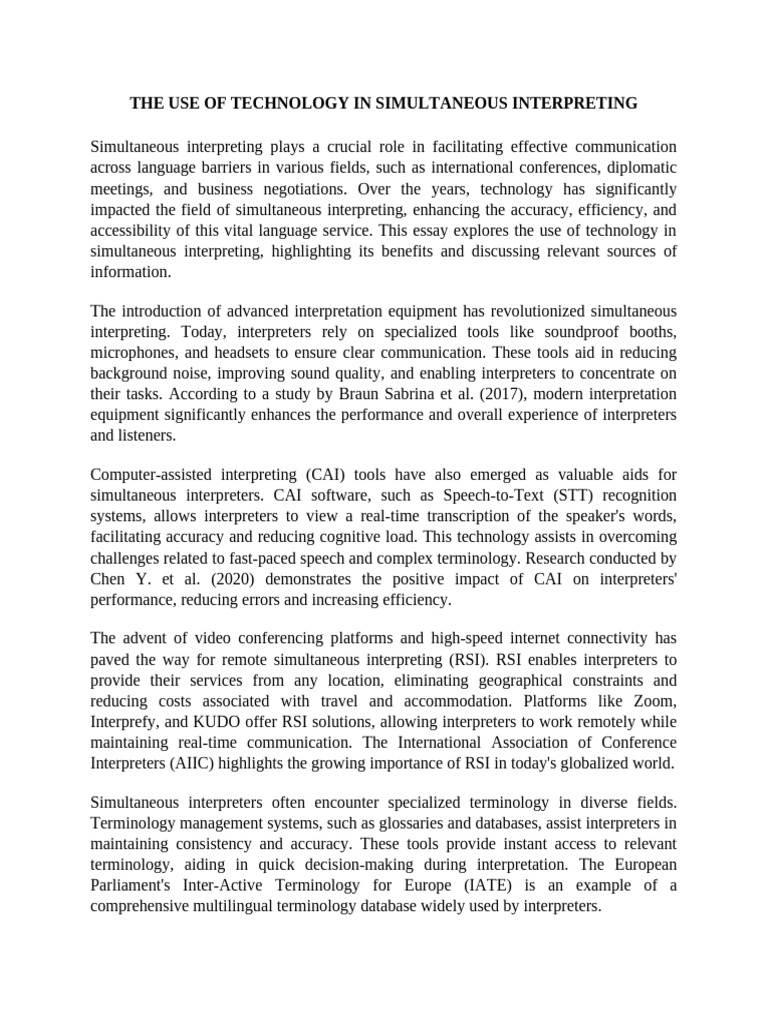 Technology in Simultaneous Interpreting | PDF | Language Interpretation ...