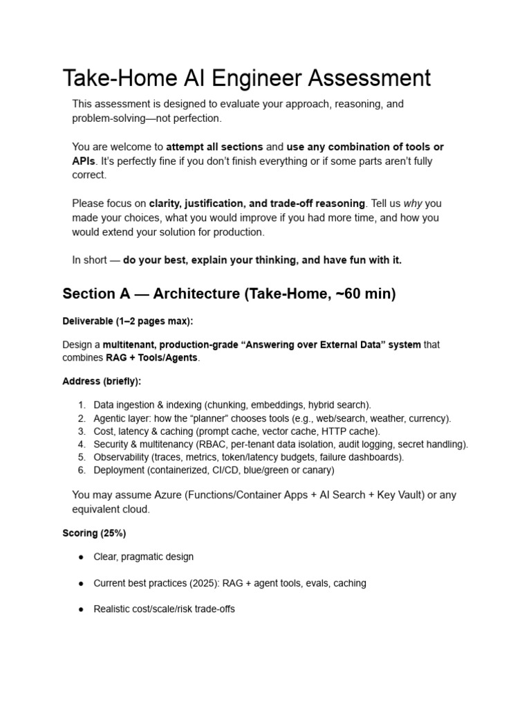 AI Engineer Take-Home Assessment Guide | PDF | Software | Computer ...