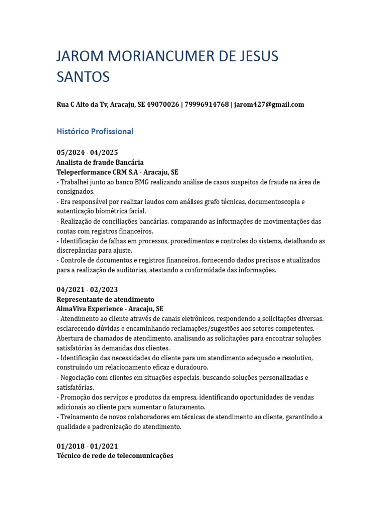 Currículo de Jarom Moriancumer Santos | PDF | Rede de computadores ...