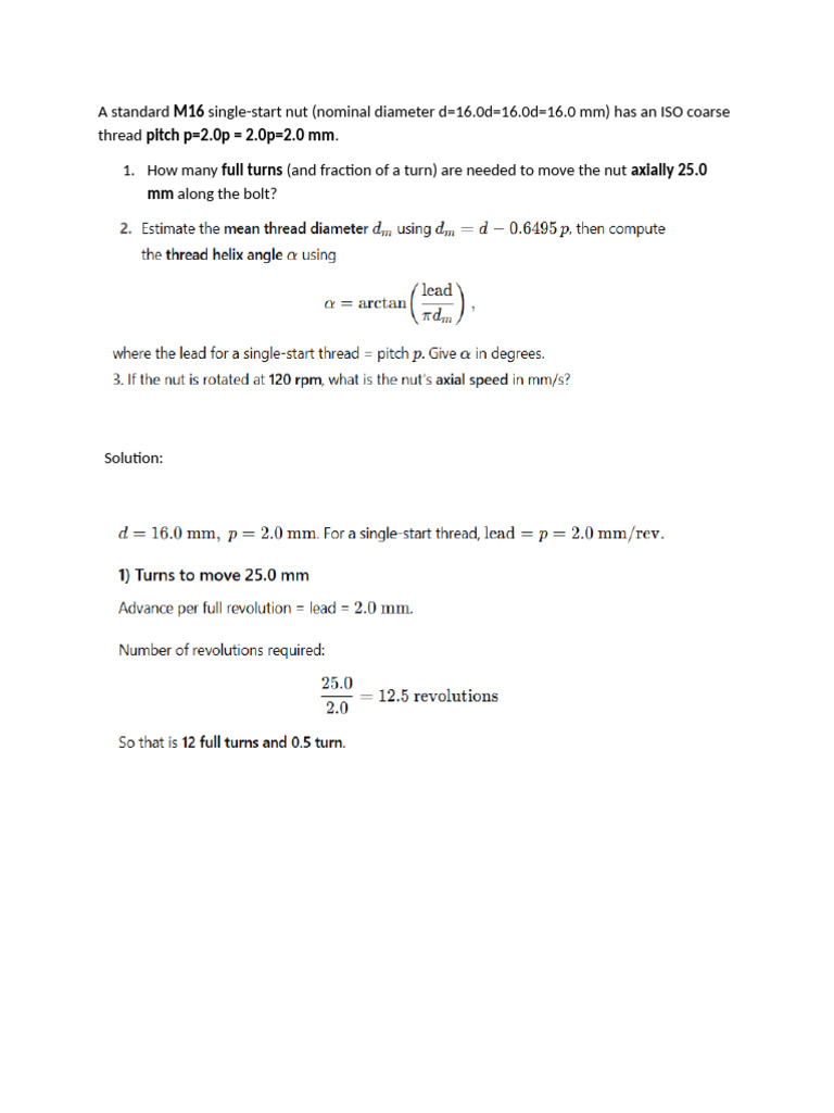 M16 Nut Movement Calculation Guide | PDF