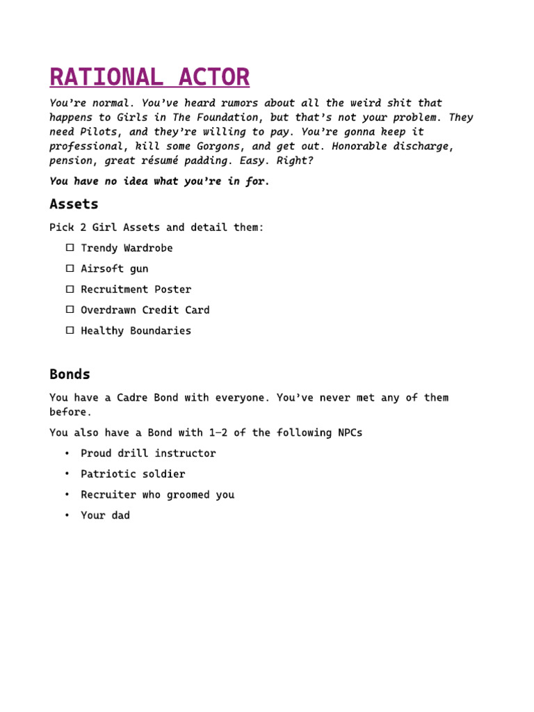 Rational Actor: Foundation Pilot Guide | PDF