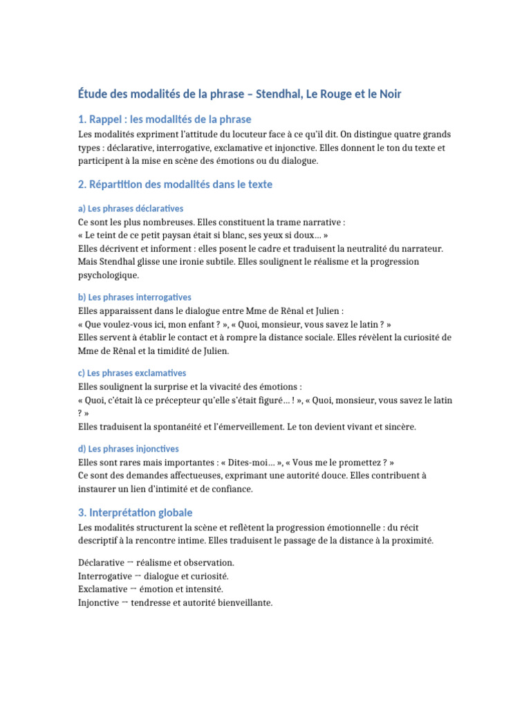 Modalités de la phrase dans Stendhal | PDF
