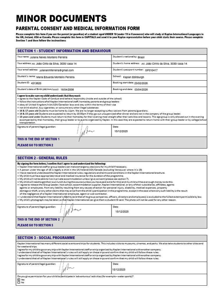 Minor Documents | PDF | Legal Liability | Legal Guardian