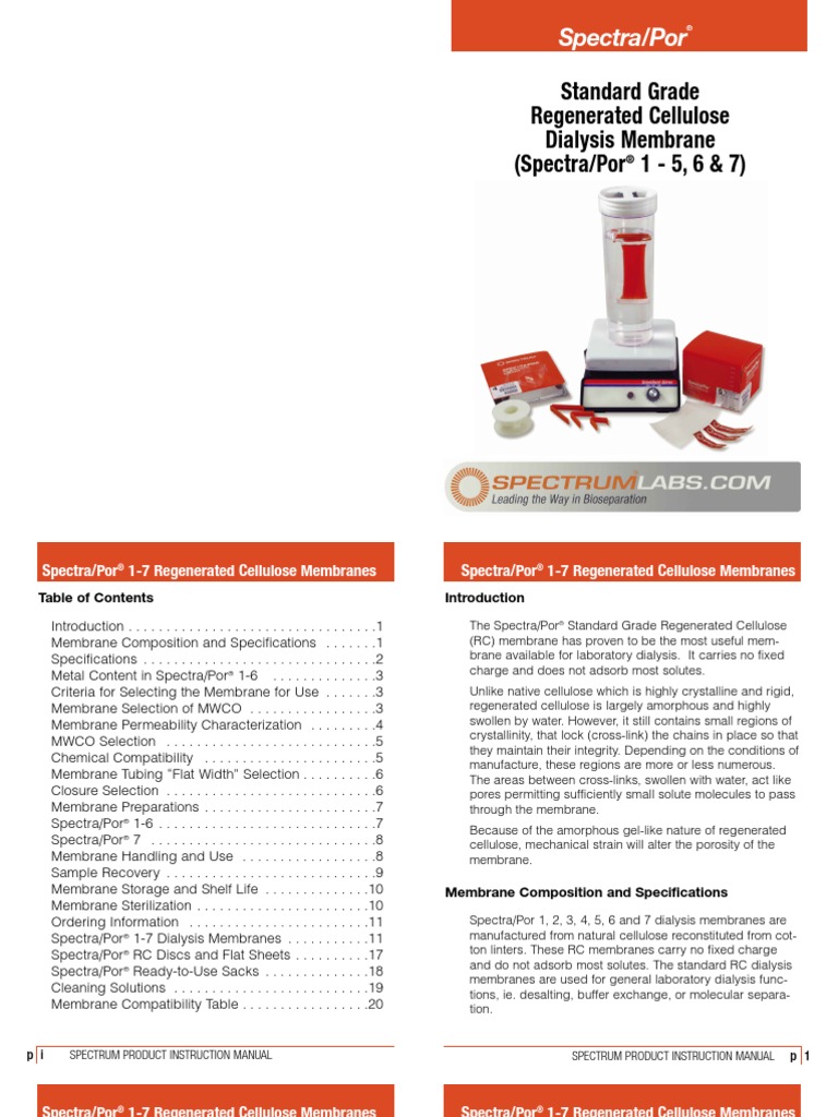 Spectra/Por Standard Grade Regenerated Cellulose Dialysis Membrane