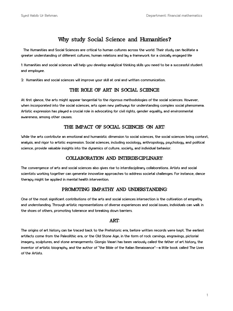Importance of Humanities and Social Sciences | PDF