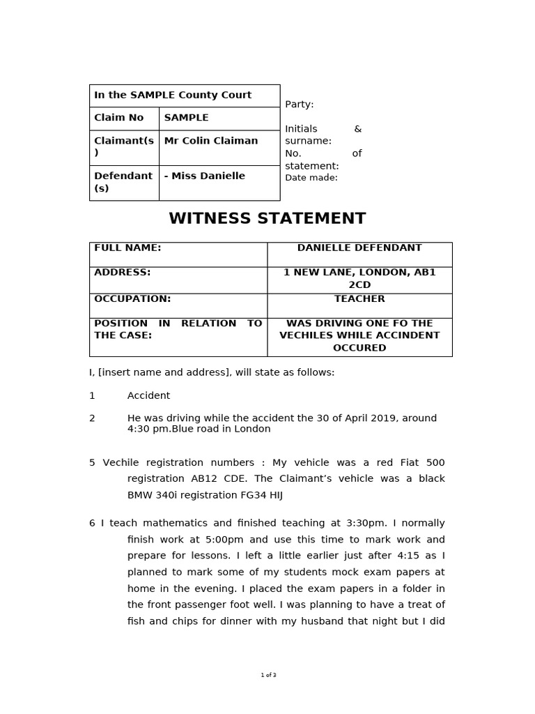 Witness Statement for Accident Case | PDF | Vehicles | Land Transport