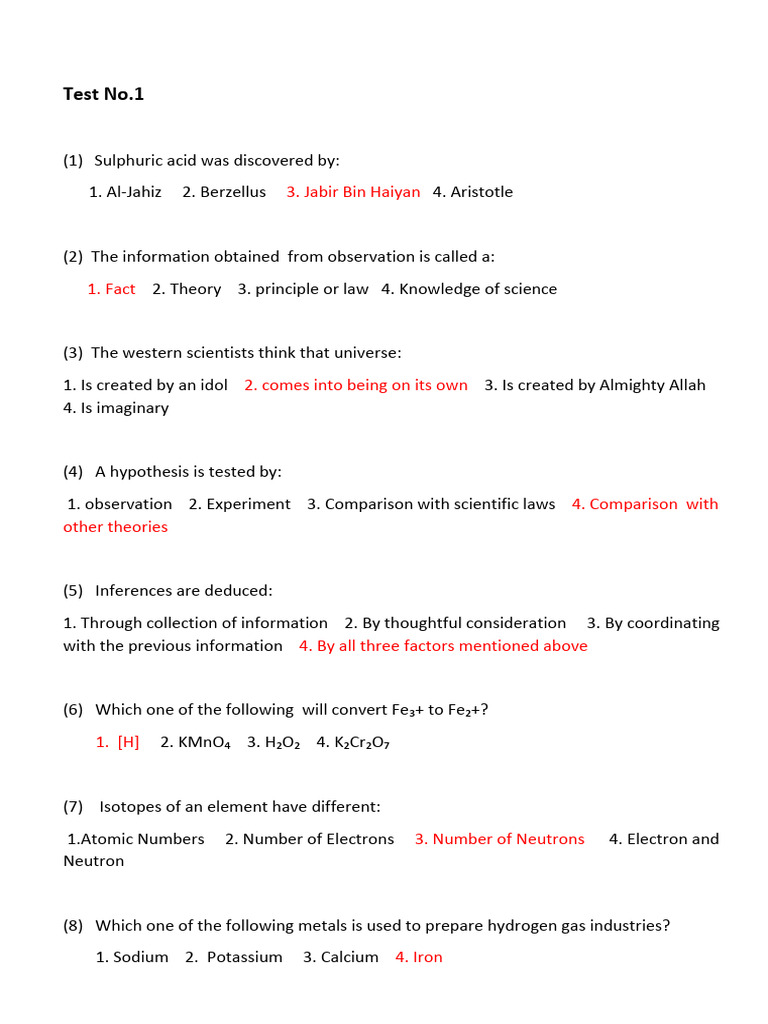 Chemistry Test Questions and Answers | PDF | Atomic Orbital | Nitrogen