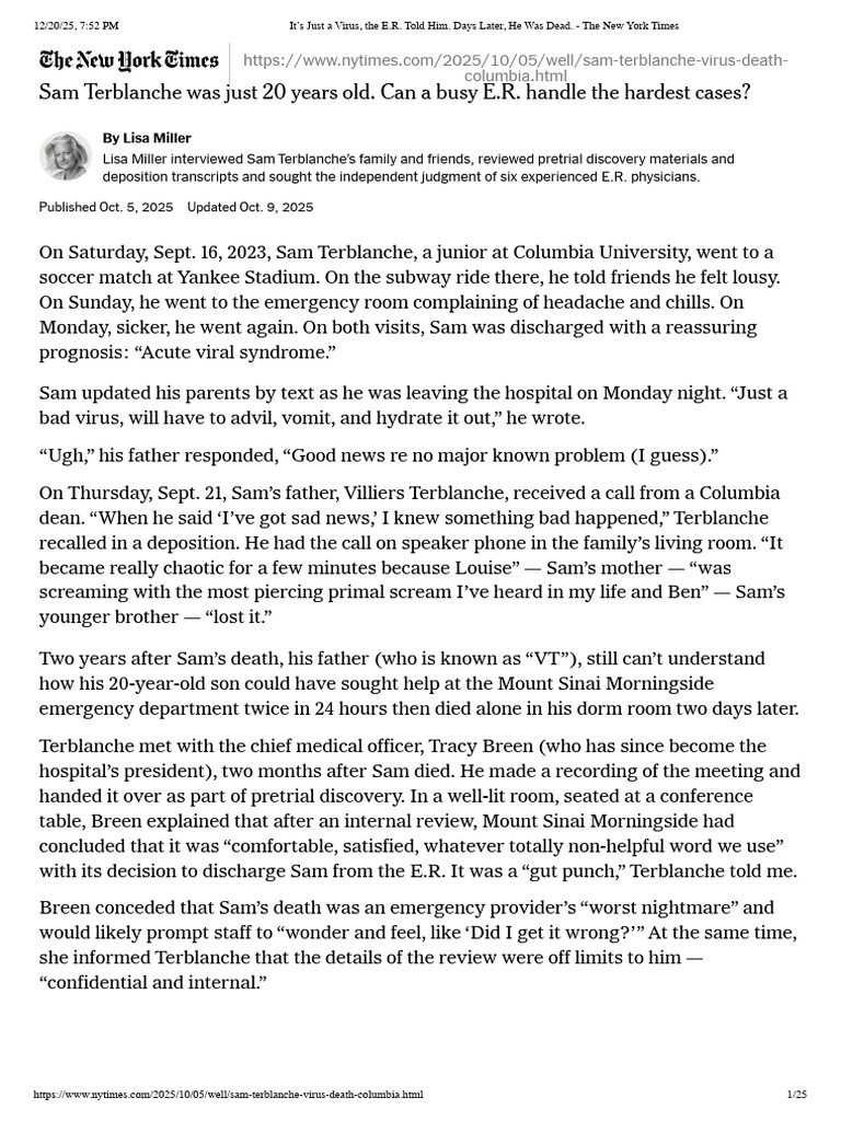 E.R. Misdiagnosis: Sam Terblanche's Tragic Case | PDF | Emergency ...