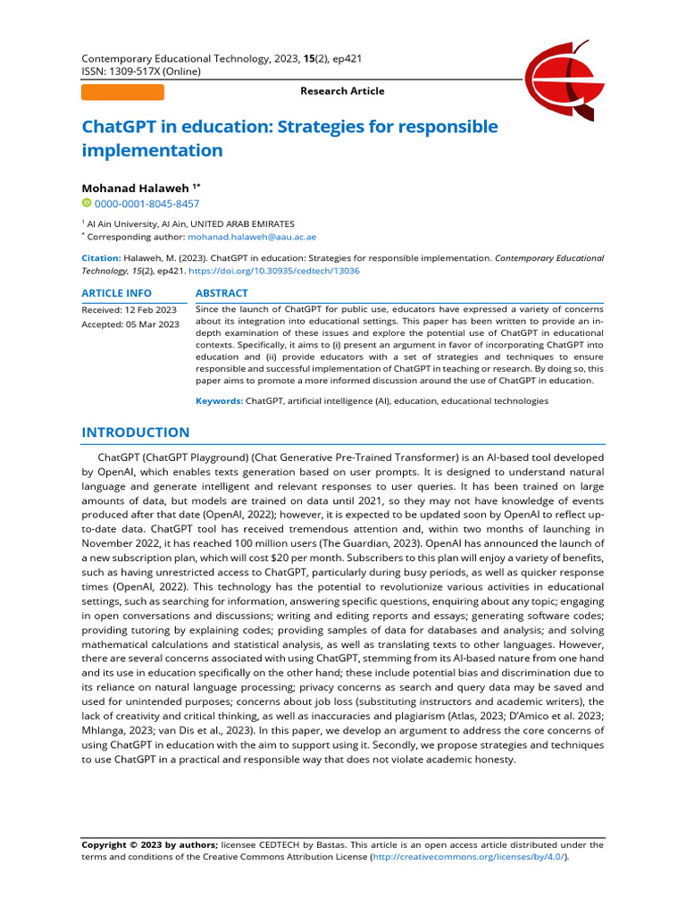 ChatGPT in education: Strategies for responsible implementation | PDF ...