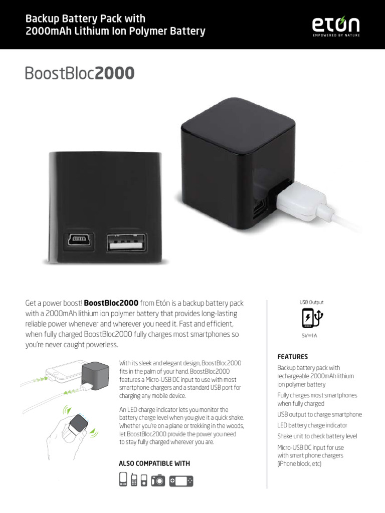 BoostBloc2000 SpecSheet 110612 | PDF | Battery Charger | Smartphone