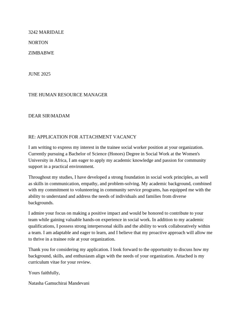 Trainee Social Worker Application Letter | PDF